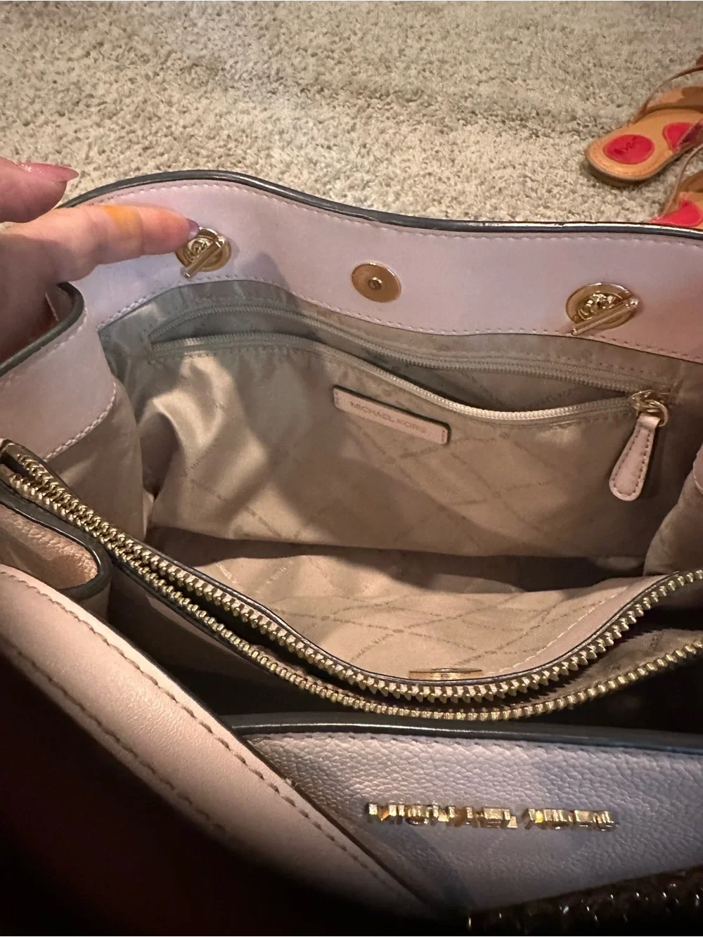 MICHAEL KORS Pale Pink Pebbled Leather Chain-Handle Shoulder Bag
